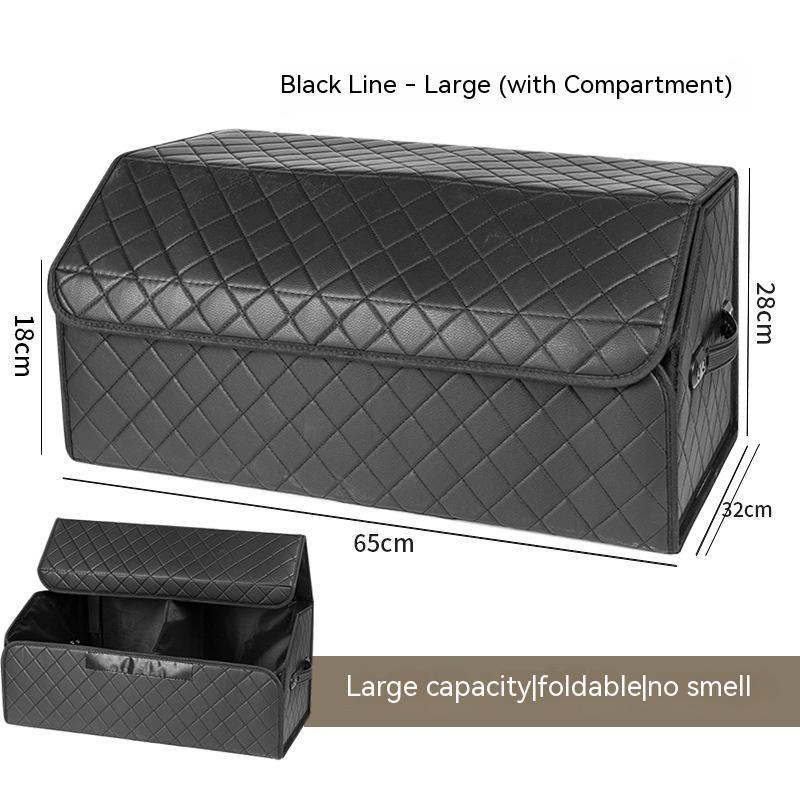 Aiqi foldable leather car trunk and storage box with multiple compartments for organized vehicle storage.