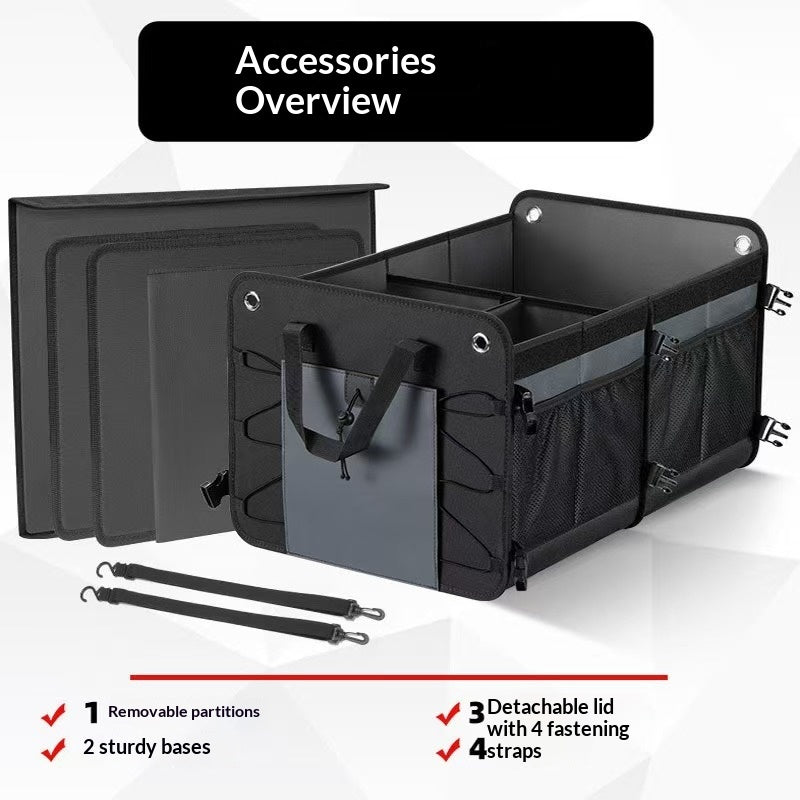 Aiqi multifunctional car trunk storage box with compartments, designed to organize vehicle interior efficiently.