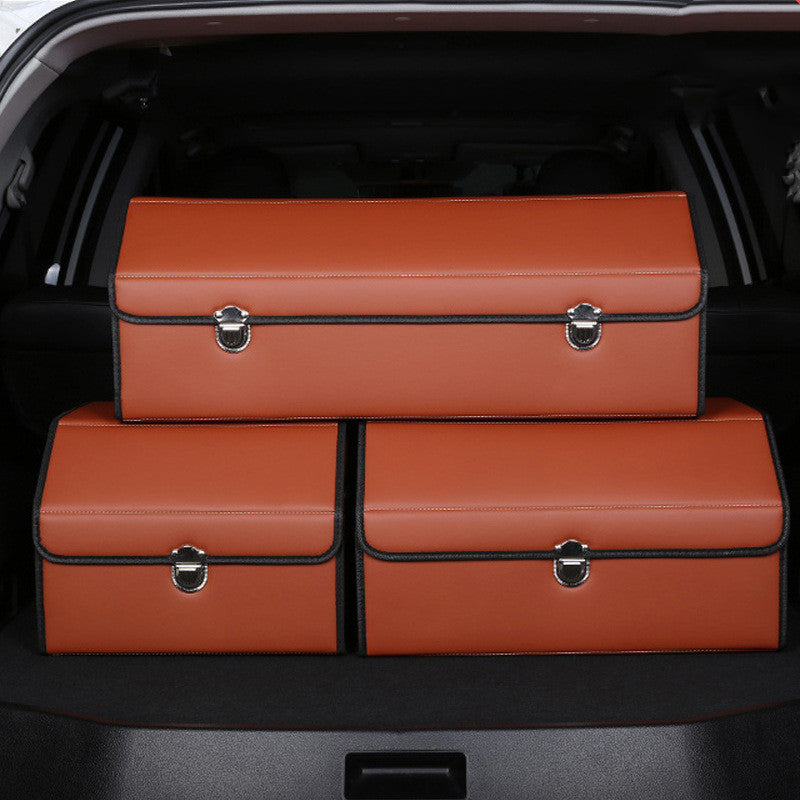 Foldable car trunk storage box by RenFan, showing a black custom 车载储物 organizer in a vehicle trunk for car organization.