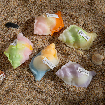 RenFan conch shell aromatherapy candle gift with a natural conch shell and lit wick, perfect for relaxing aromatherapy sessions.