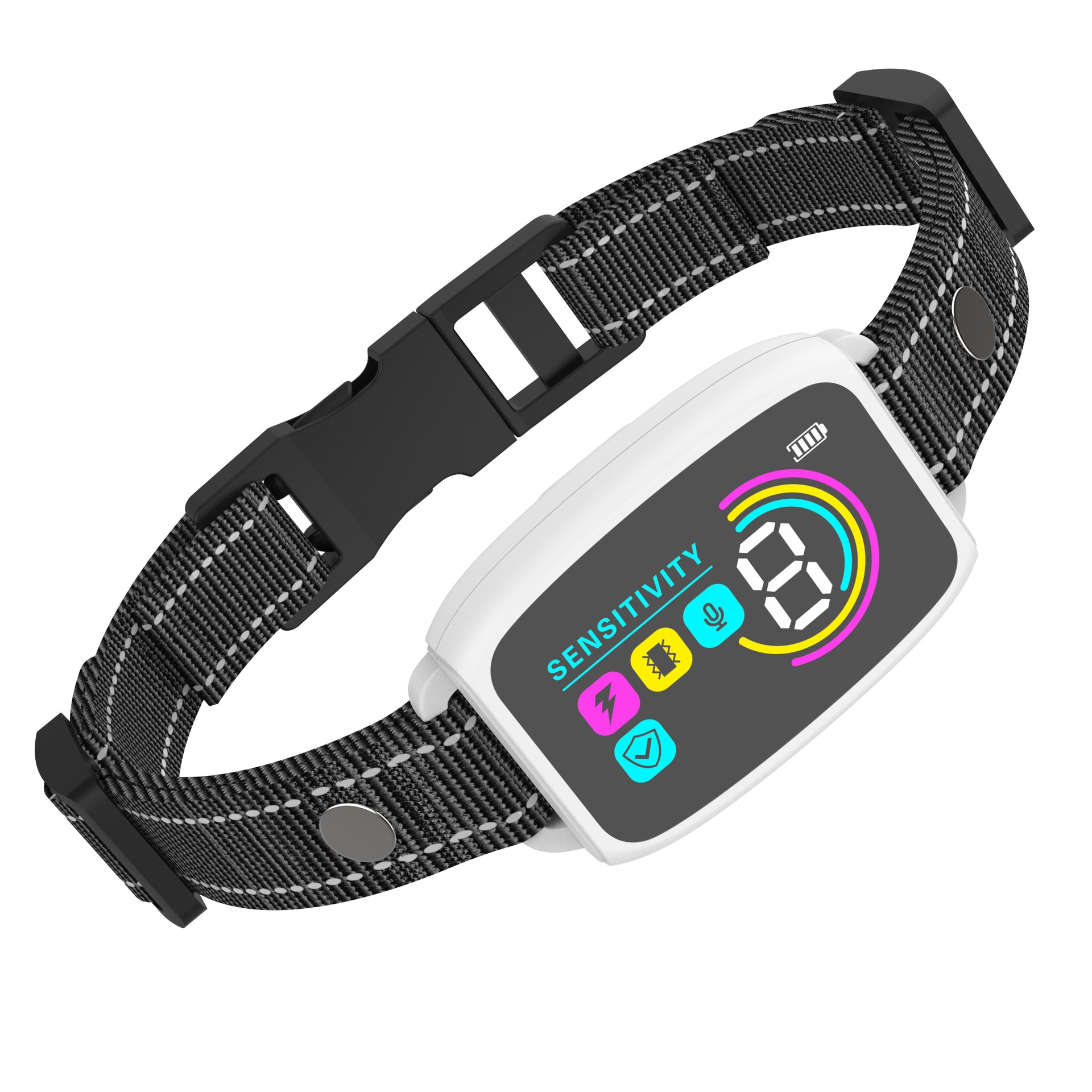 Jingqian smart dog collar with HD digital display, waterproof design, rechargeable anti-barking stopper for dogs.