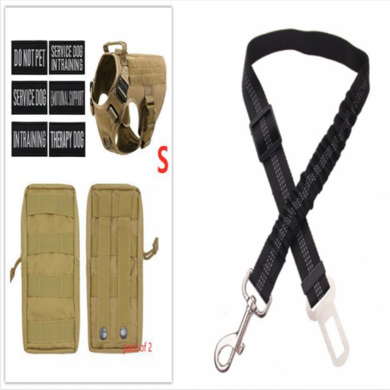 German Shepherd wearing Jingqian military tactical dog harness with adjustable straps and sturdy design for pet safety.