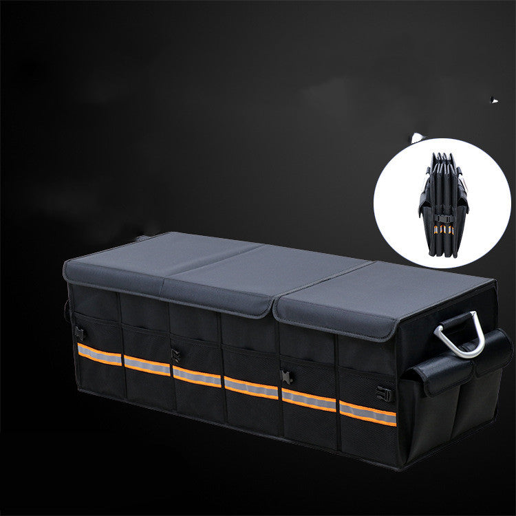 Foldable Aiqi car trunk organizer with lid, heavy-duty collapsible storage box for sedan and SUV cargo organization.