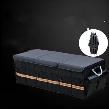 Foldable Aiqi car trunk organizer with lid, heavy-duty collapsible storage box for sedan and SUV cargo organization.