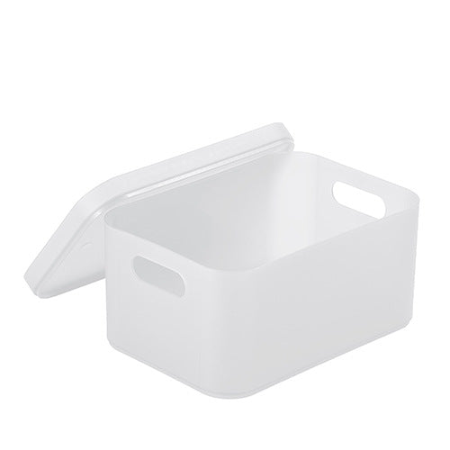 Vanity organizer box for cosmetics, bottles, and small accessories.