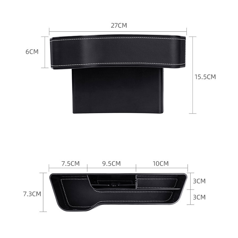 Aiqi car seat gap storage box fitting between car seats to hold small items, designed for organized vehicle storage.
