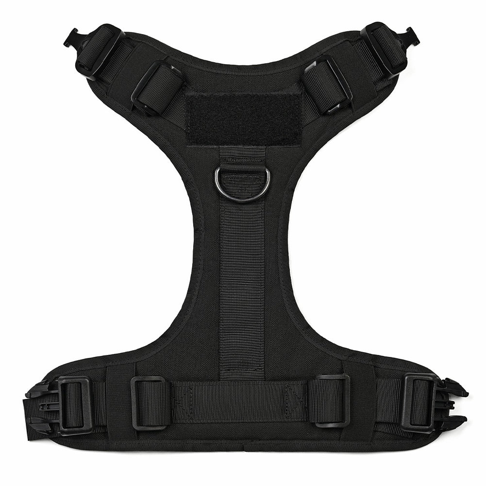 German Shepherd wearing adjustable Jingqian military tactical dog harness with sturdy straps and handle for pet safety.