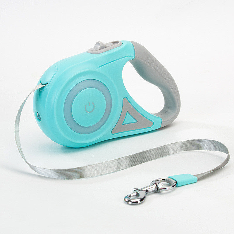 Aiqi retractable dog leash and collar set for small to medium pets, featuring a spotlight and automatic traction rope.