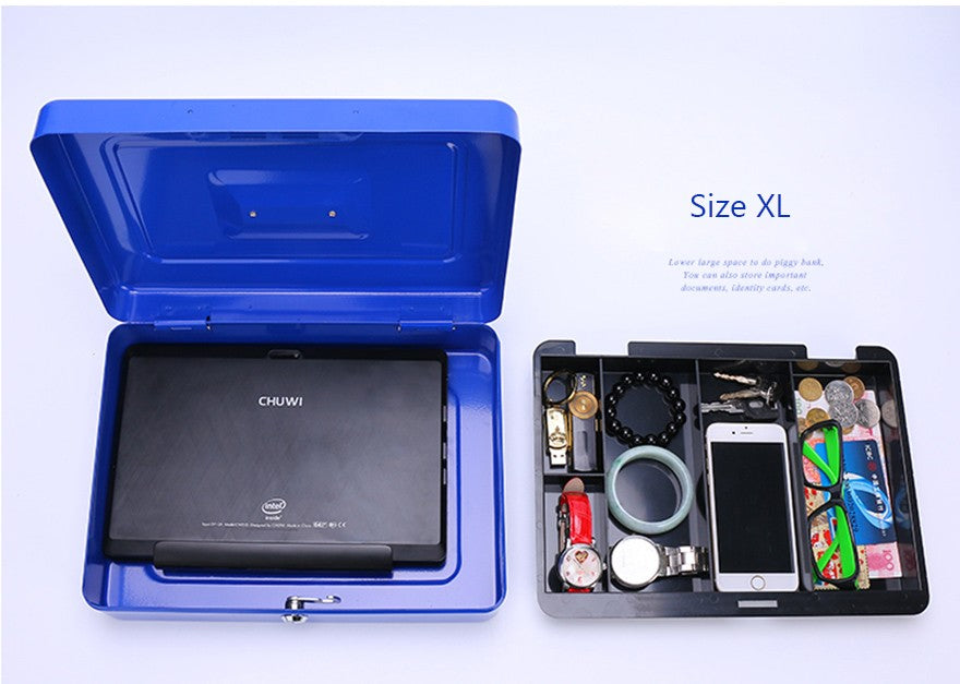 Aiqi storage box with a secure password tin box for home organization, featuring a sturdy metal design and secure locking mechanism.