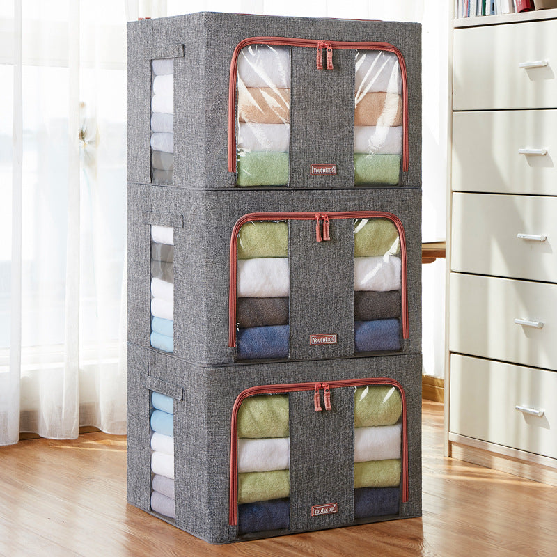 RenFan Rough Linen cotton quilt storage box with handles, ideal for home organization and storing bedding or linens.