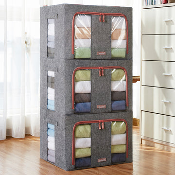 RenFan Rough Linen cotton quilt storage box with handles, ideal for home organization and storing bedding or linens.