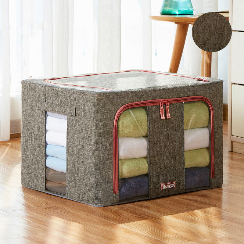 RenFan Rough Linen cotton quilt storage box, 家用收纳箱, with a soft fabric exterior and practical handles for organizing home linens.