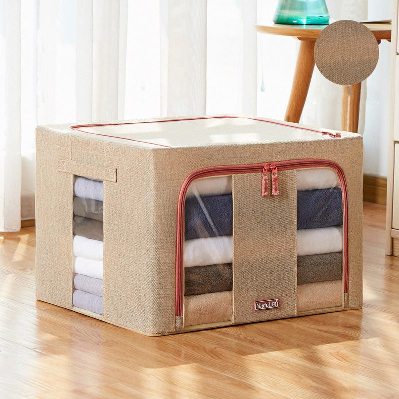 RenFan Rough Linen cotton quilt storage box with handles, ideal for home linen organization and storage.