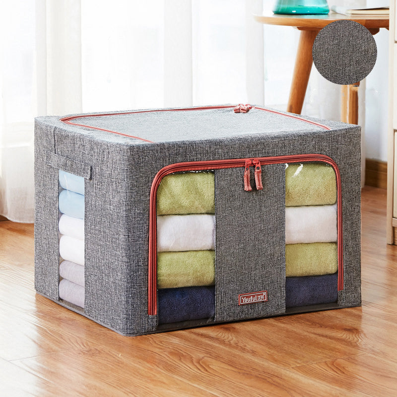 RenFan Rough Linen cotton quilt storage box with handles, soft fabric, and sturdy construction for home organization.