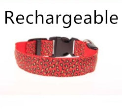 Adjustable LED dog collar with leopard print nylon material, safety features, suitable for pets by RenFan.