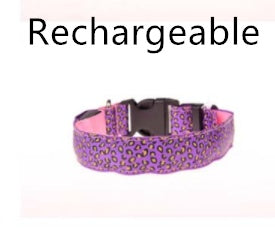 LED dog collar by RenFan featuring adjustable nylon strap with leopard pattern for safety and visibility during walks.