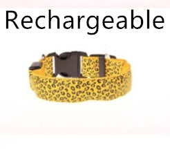 LED dog collar with adjustable nylon strap and leopard print design, safety pet collar by RenFan.