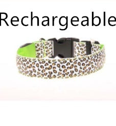LED dog collar by RenFan featuring adjustable nylon material with leopard print for safety and visibility during walks.