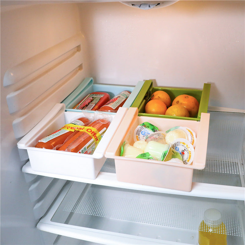 RenFan home storage rack with classification storage box, durable plastic organizer for household organization and clutter management.