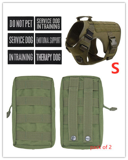 German Shepherd wearing Jingqian military tactical dog harness, adjustable pet harness with back support for outdoor activities.