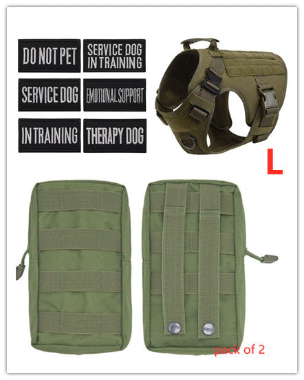German Shepherd wearing Jingqian military tactical dog harness, adjustable pet dog back harness for outdoor training and security.