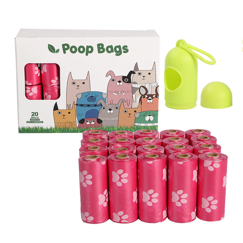 Dog poop bag from Jingqian, eco-friendly pet waste disposal bag, shown in a natural setting with rolled-up bag ready for use.