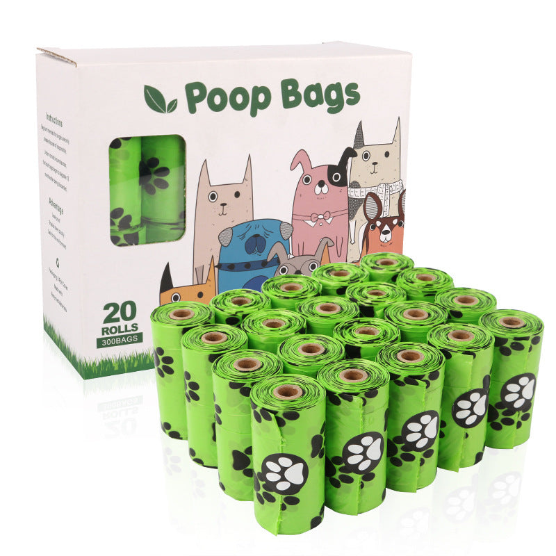 Jingqian dog poop bags for pet waste cleanup, eco-friendly pet supplies in a roll with colorful packaging.