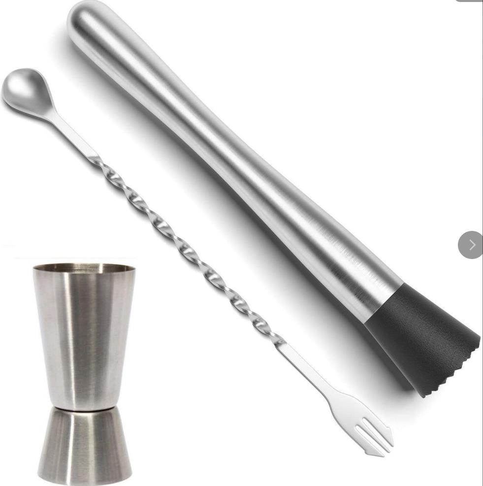 RenFan stainless steel wine mixing stick, ice breaker, lemon pouncer, and popsicle measuring cup for bar and kitchen use