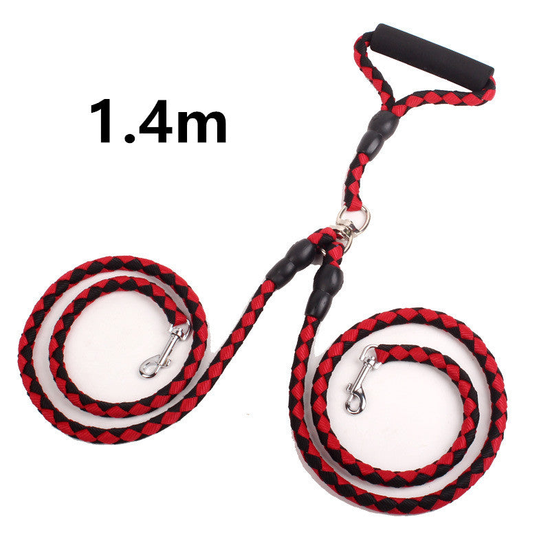 Jingqian double-ended dog traction rope with two leashes and collar for walking pets, sturdy pet supplies for dog control