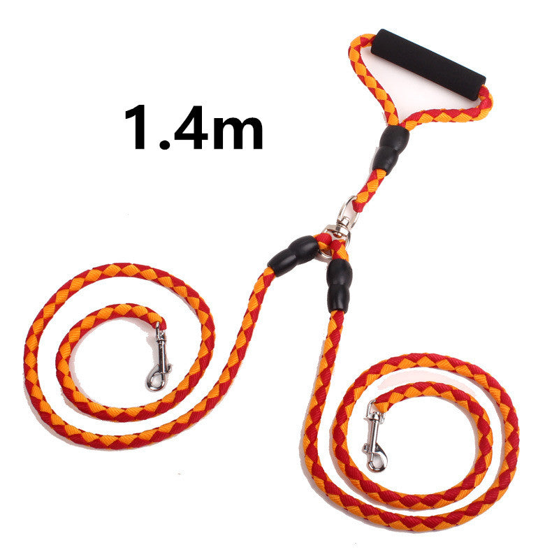 Jingqian double-ended dog traction rope with two leashes and collar for walking and controlling pets.