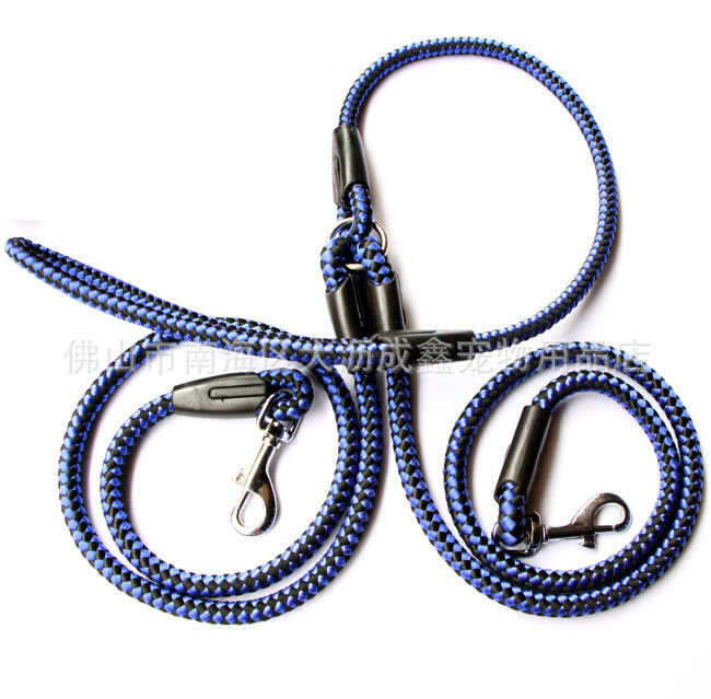 Jingqian double-ended dog traction rope with two leashes and collar for walking pets, made from durable pet supplies material.
