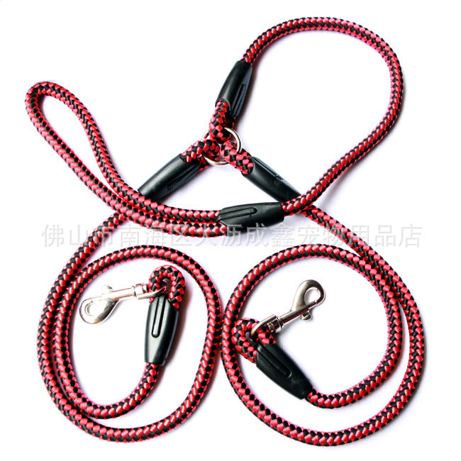 Jingqian double-ended dog traction rope with two collars, ideal for walking pets and controlling dogs comfortably.