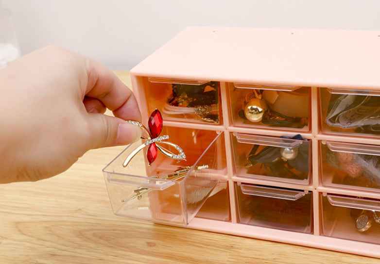 Compact desktop storage box for office and vanity organization.