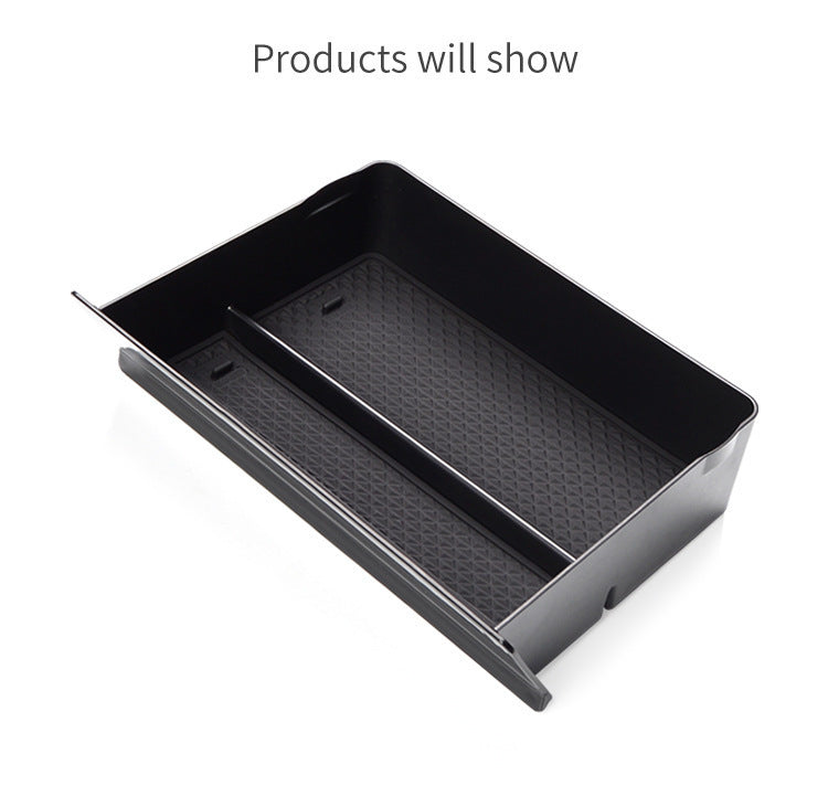 Jingqian car central storage grid drawer box organized for vehicle interior, featuring multiple compartments for accessories and essentials.