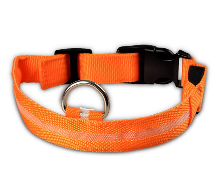 Jingqian nylon LED luminous dog collar with flashing glow, adjustable pet leash for night safety and visibility.