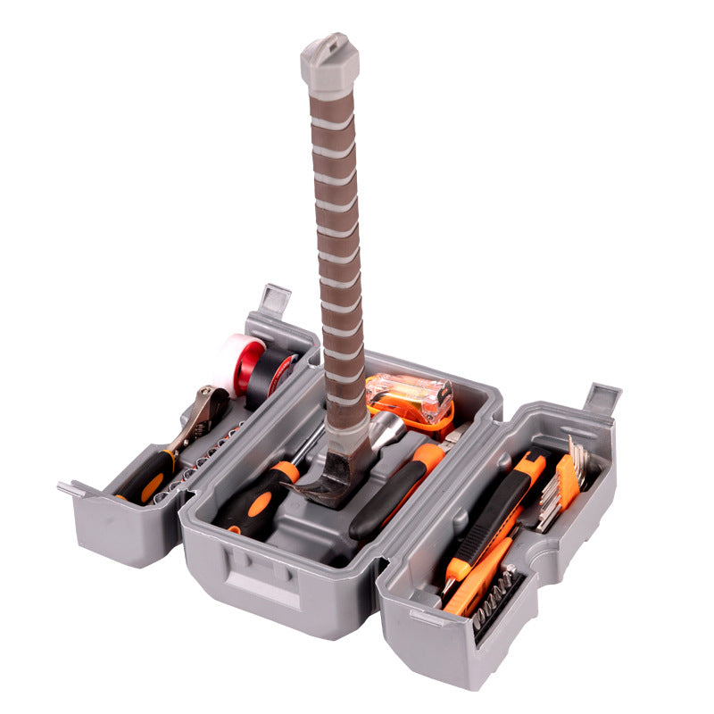 Aiqi portable electrician tool box with multiple compartments for organizing tools and accessories, made of sturdy plastic.