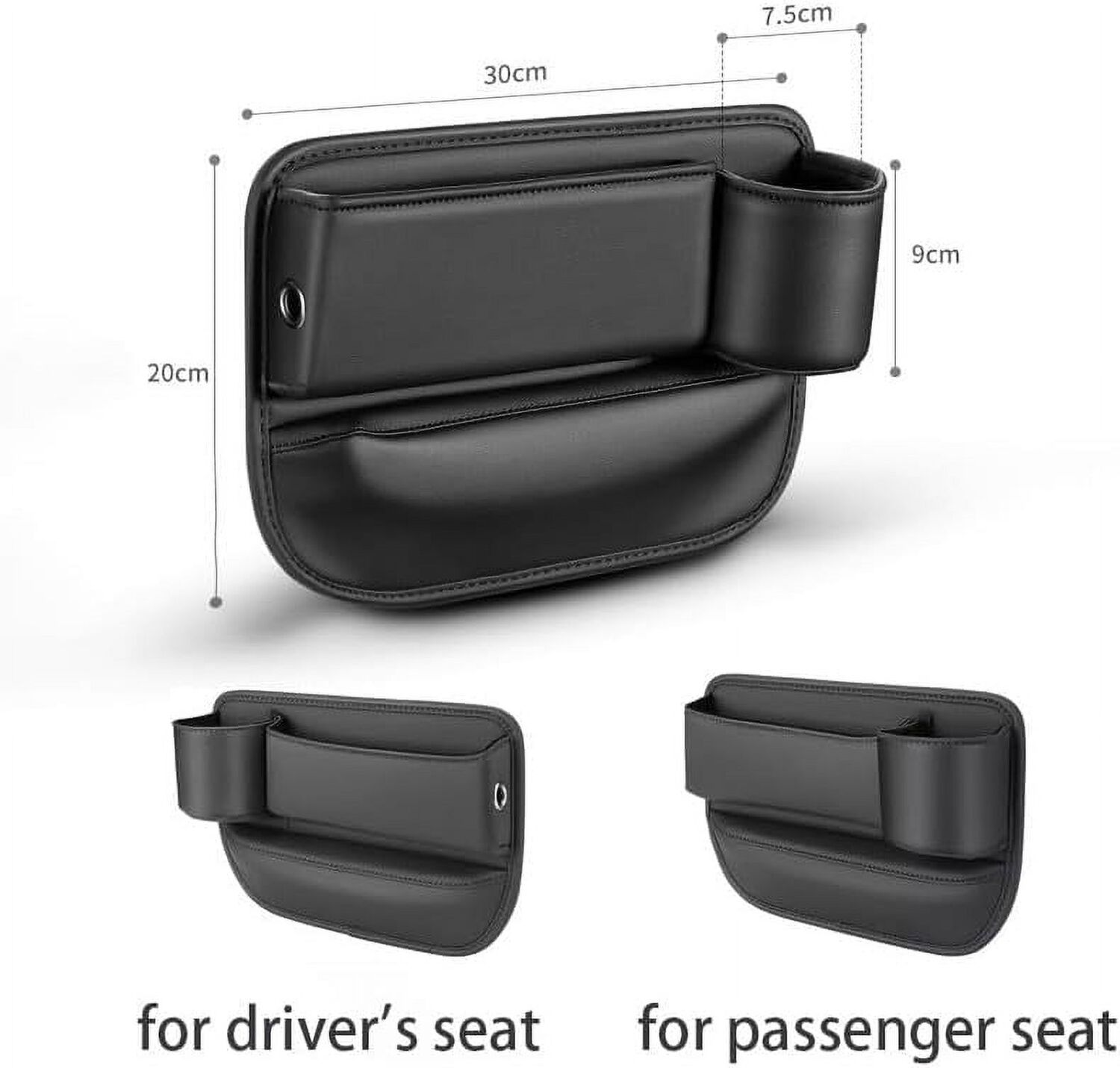 Popmarket car seat storage box with cup holder, adjustable seat gap organizer for convenient car interior organization.