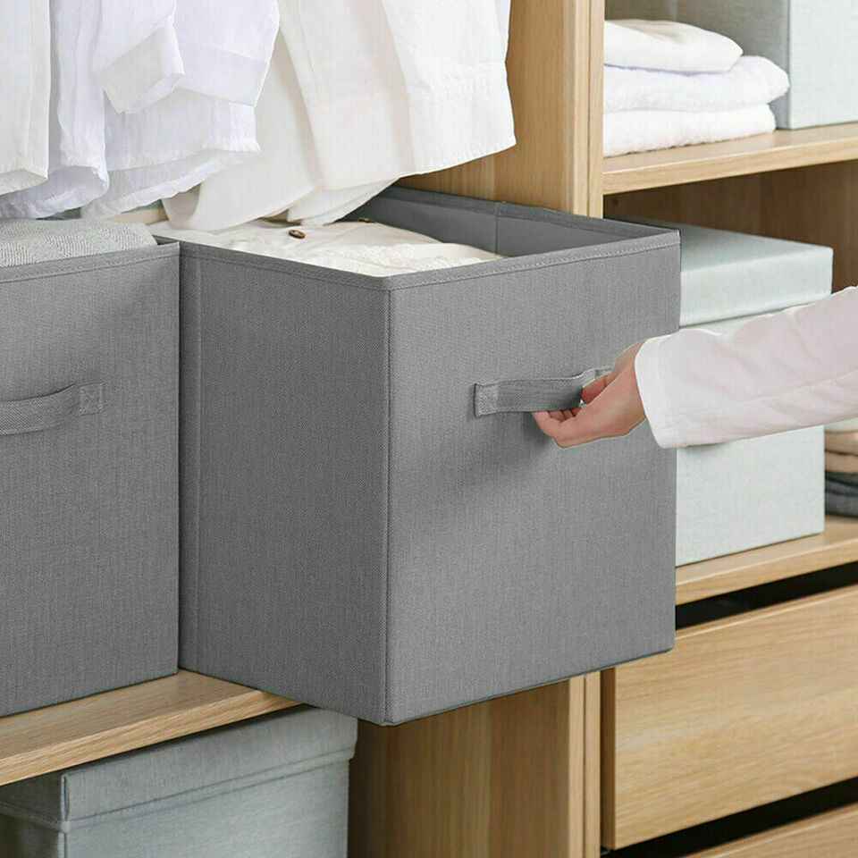 4 Pack Foldable Storage Box Foldable Canvas Drawer Organizer Fabric Cube