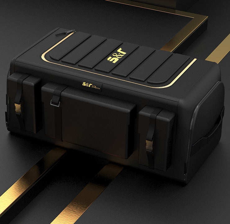 Aiqi car trunk storage box folding tail box in open position showing spacious interior and durable material for vehicle organization.