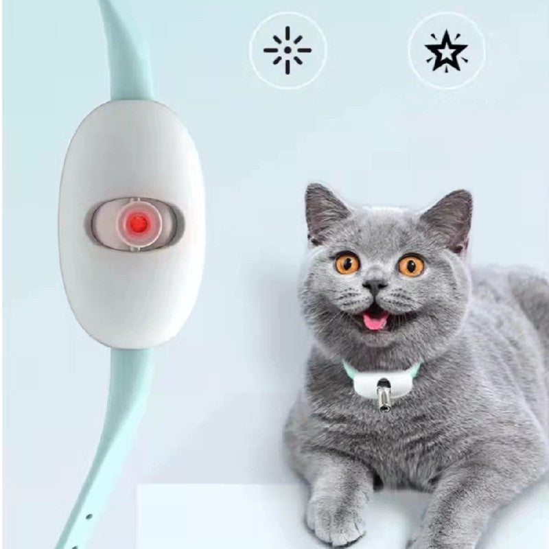 Aiqi automatic cat toy collar with smart laser teasing device, USB rechargeable, interactive pet training toy for kittens.
