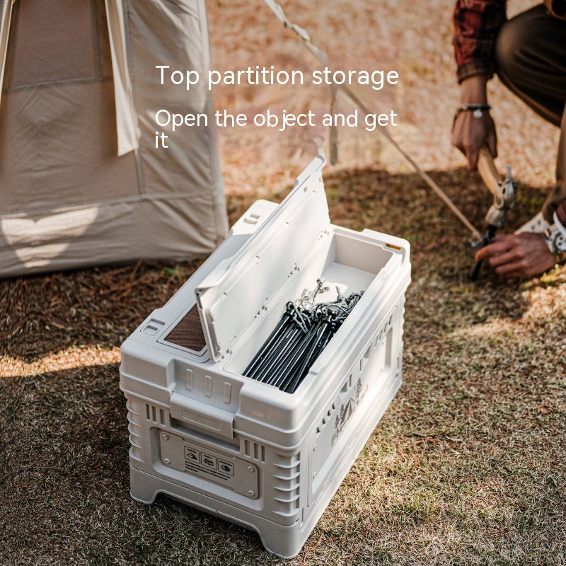 Portable folding camping storage box by RenFan, designed for vehicle storage and organization, shown in an open, collapsible state.
