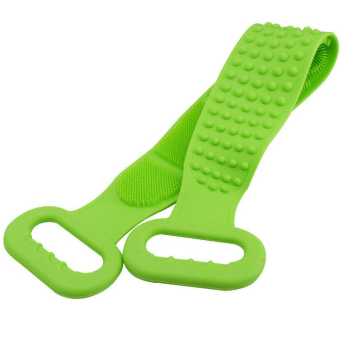 RenFan silicone bath towel, soft and flexible bathroom accessory for drying and cleaning, shown draped on a towel rack.