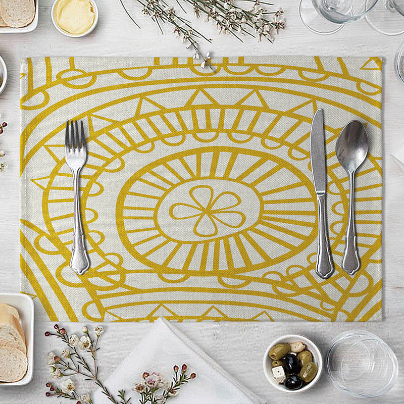 Aiqi geometric pattern dining table placemat in a modern kitchen setting, featuring colorful, stylish kitchen supplies.