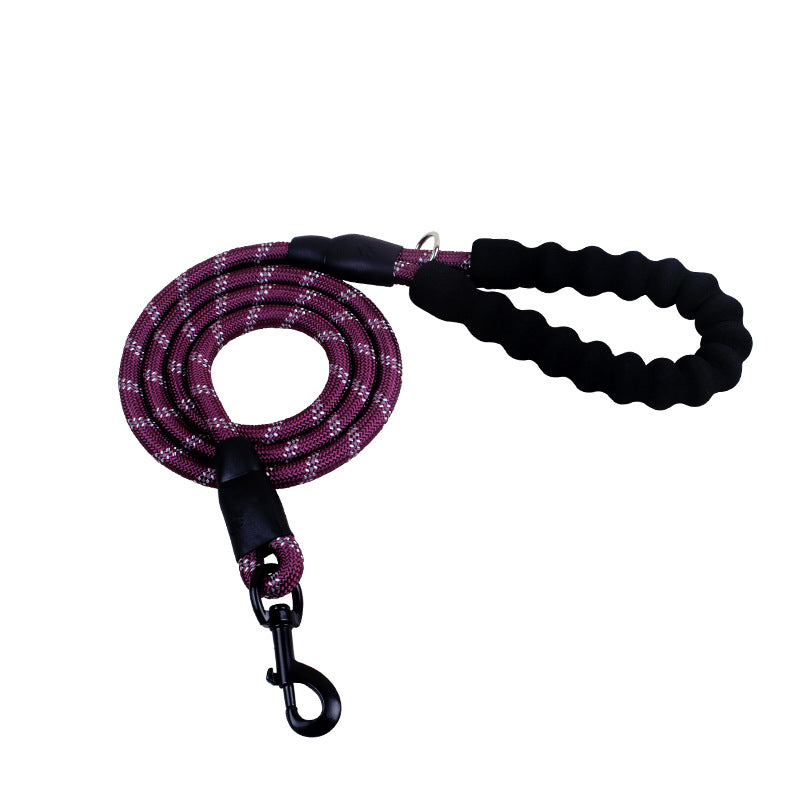 Reflective nylon dog leash by Aiqi with handle and rope for small to large dogs, suitable for walking and training.