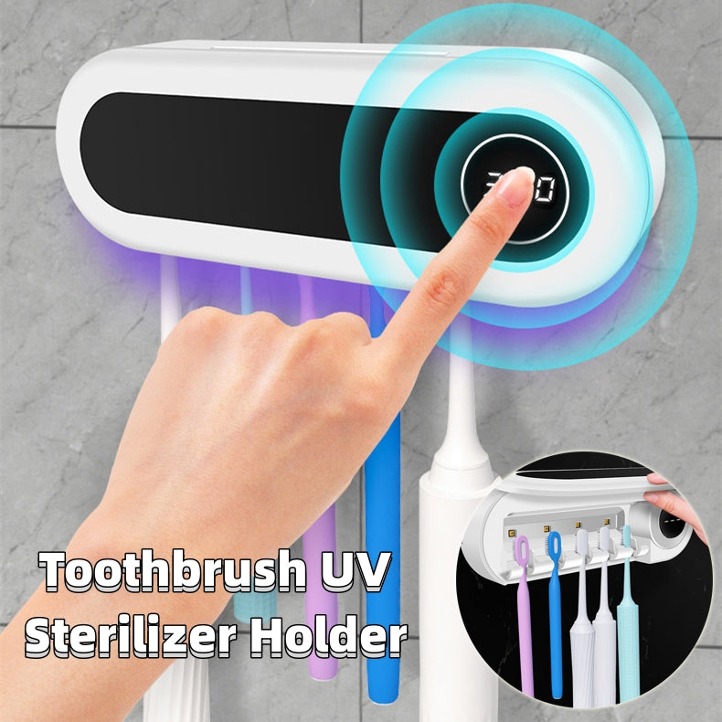 Jingqian wall-mounted toothbrush holder with UV sterilizer, toothpaste dispenser, and bathroom accessory design.