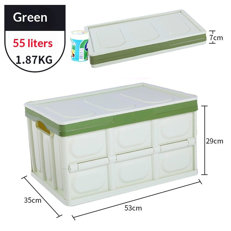 RenFan car trunk storage box in the vehicle trunk, showing organized compartments and durable design for vehicle storage.