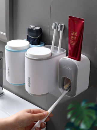 RenFan wall-mounted automatic toothpaste dispenser and bathroom accessories set with sleek design for organized bathroom storage