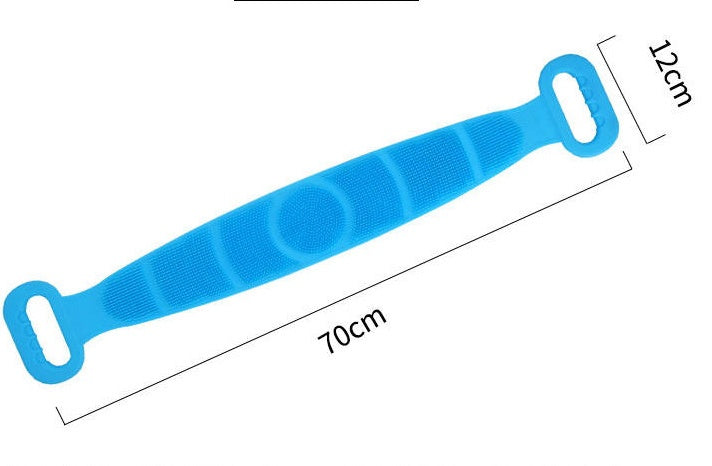 RenFan silicone bath towel, soft and flexible bath accessory, shown draped on a towel rack in a bathroom setting