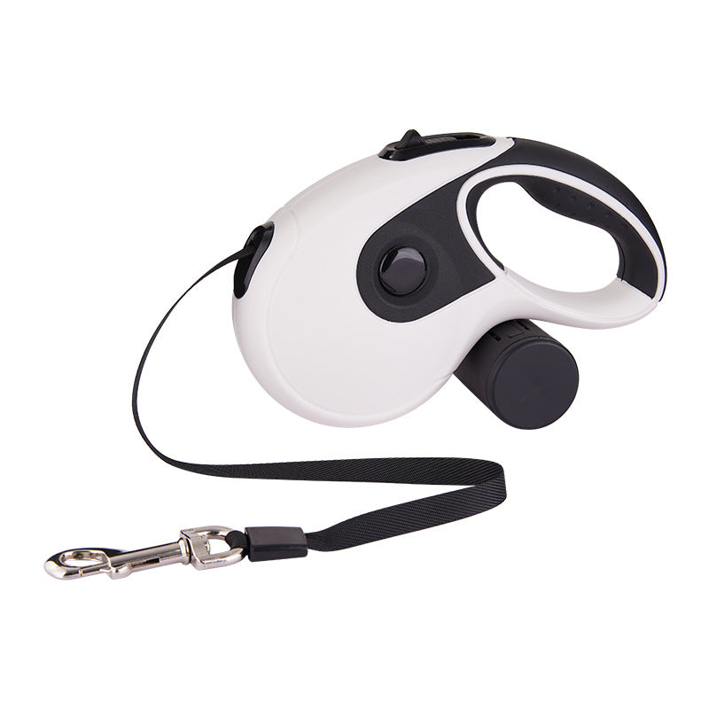 RenFan automatic retractable pet traction rope for household pets, showing the compact design and sturdy leash in use.