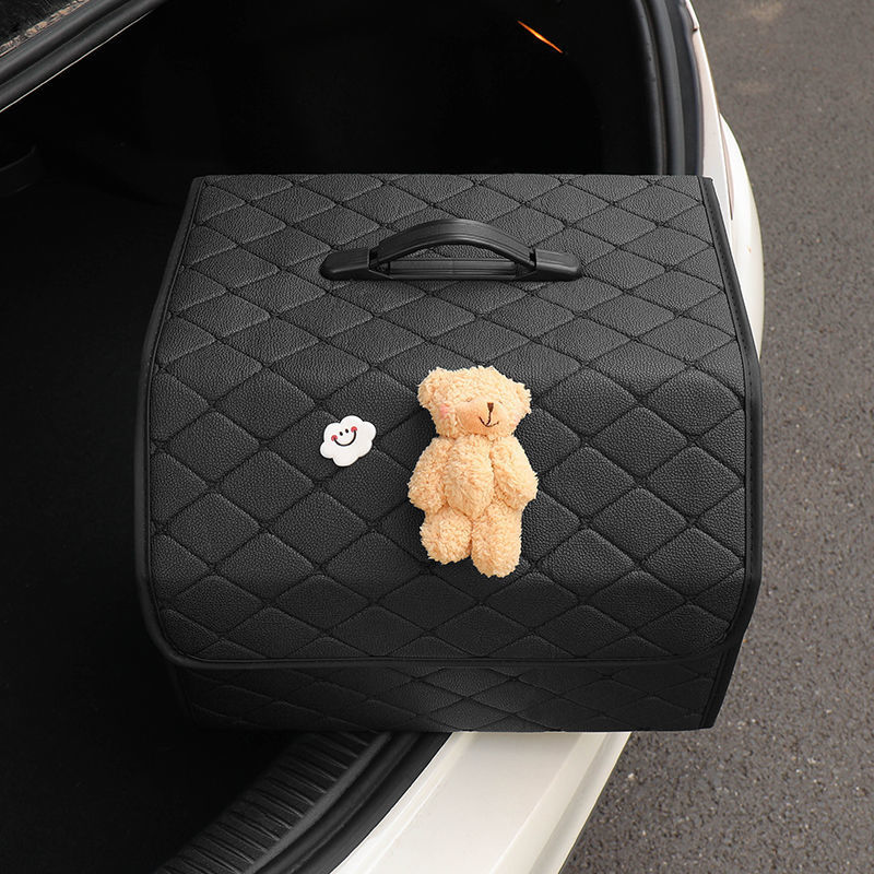 RenFan car trunk storage box organizer showing a foldable, multi-compartment design for vehicle trunk organization.